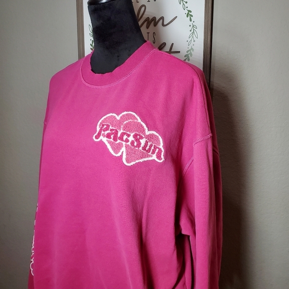 PacSun Love Crew Neck Sweatshirt Women's Size Medium Pink EUC - Picture 15 of 16